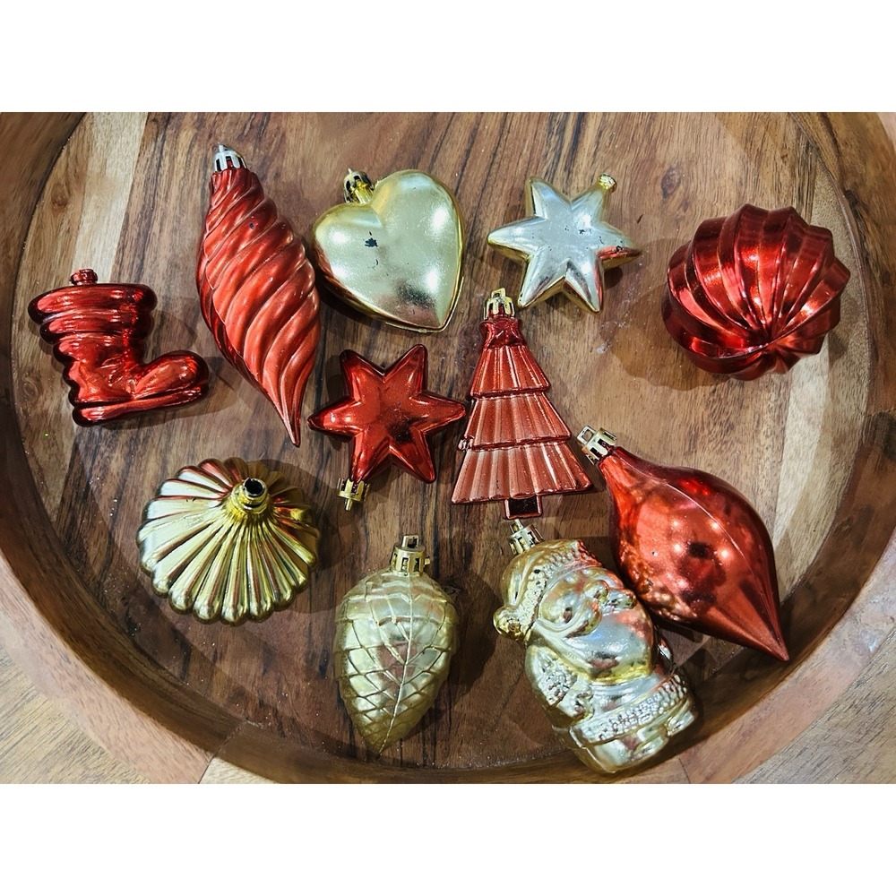 Vintage Lot Shatterproof Christmas Ornaments Santa Tree Stocking MCM Estate Find